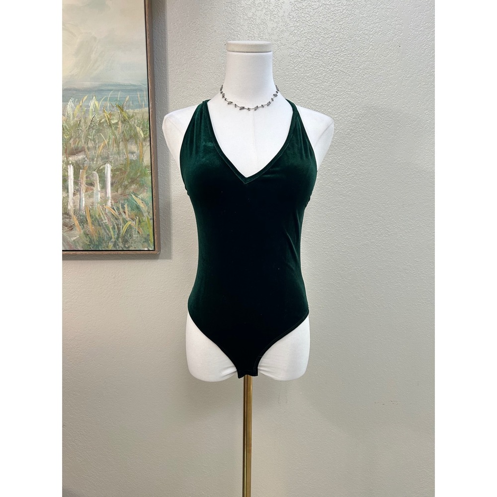 Makers of Dreams Emerald Green Velvet Open Back Bodysuit M
